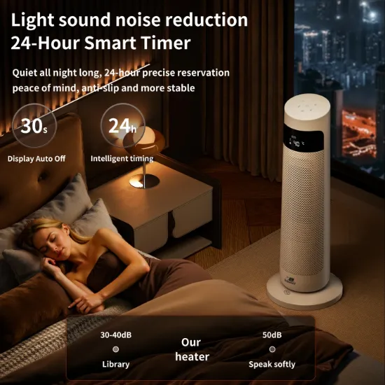 Picture of Houszy PTC Ceramic Tower Heater 2000W, Oscillating Electric Fan Heater with Thermostat 15–40°C, 24‑Hour Timer, Remote, Tip‑Over and Overheat Protection, Touch LED Display