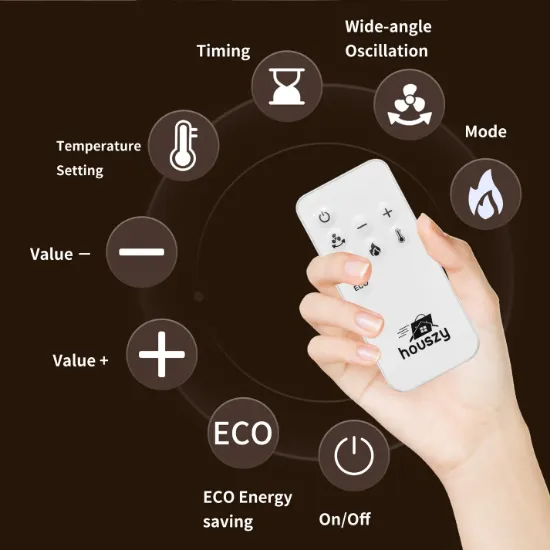 Picture of Houszy PTC Ceramic Tower Heater 2000W, Oscillating Electric Fan Heater with Thermostat 15–40°C, 24‑Hour Timer, Remote, Tip‑Over and Overheat Protection, Touch LED Display